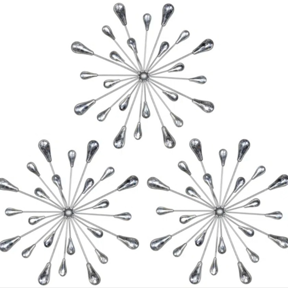 New Set of 3 Silver Metal Starburst